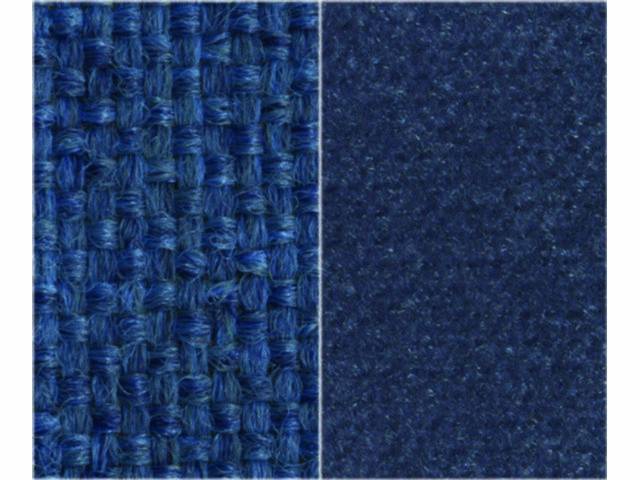 UPHOLSTERY, BENCH, STANDARD CAB, FRONT BENCH, INTERLUDE WOVEN CLOTH INSERT W/ GM VINYL TRIM, ROYAL BLUE CLOTH W/ MADRID MED BLUE VINYL