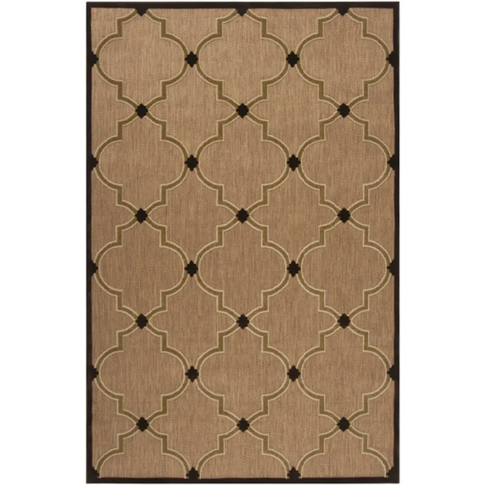 8.5′ x 12′ Caramel Brown and Black Outdoor Rectangular Area Throw Rug