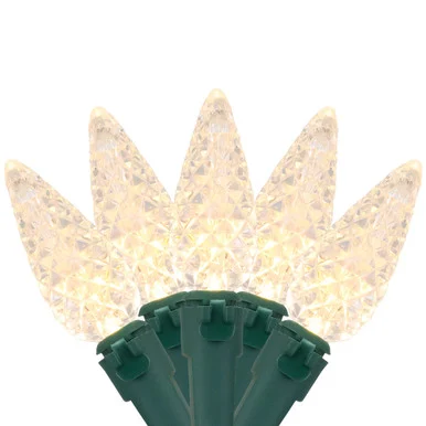 LED Faceted C6 Christmas Lights – Warm White – 23′ Green Wire – 70ct