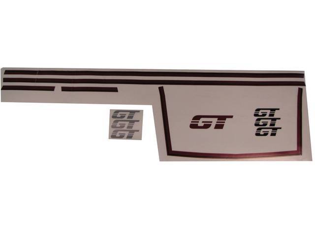Stripe Set, Gt, Burgundy & Black, Incl 2 Hood Stripes, 2 Cowl Stripes, 1 Grille Opening Stripe, 3 Gt Names, 1 Gt Hood Name, Repro