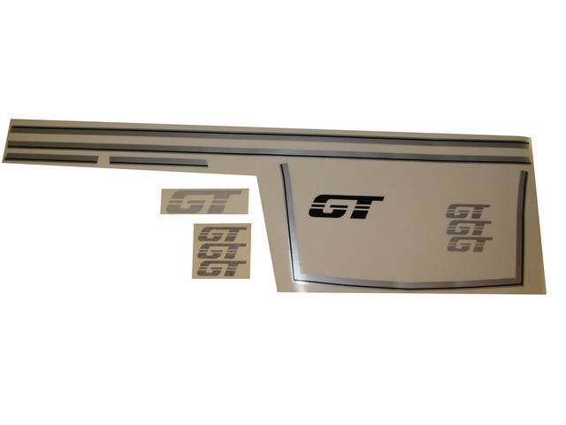 Stripe Set, Gt, Silver & Black, Incl 2 Hood Stripes, 2 Cowl Stripes, 1 Grille Opening Stripe, 3 Gt Names, 1 Gt Hood Name, Repro