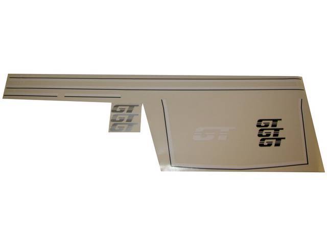Stripe Set, Gt, White & Black, Incl 2 Hood Stripes, 2 Cowl Stripes, 1 Grille Opening Stripe, 3 Gt Names, 1 Gt Hood Name, Repro