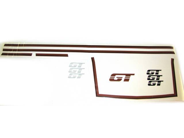 Stripe Set, Gt, Copper & Black, Incl 2 Hood Stripes, 2 Cowl Stripes, 1 Grille Opening Stripe, 3 Gt Names, 1 Gt Hood Name, Repro