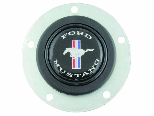 Horn Button, Grant Signature, Black Center Cap W/ Mustang Running Horse Logo, Repro