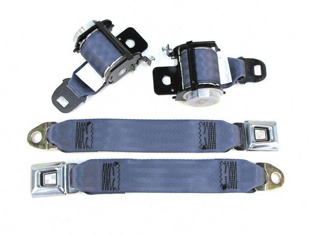 Seat Belt Set, Rear Seat, Regatta Blue, Incl (2) Buckle Assy, (2) Retractors And Belts, Must Reuse Original Retractor Cover And Buckle Sleeve, Repro