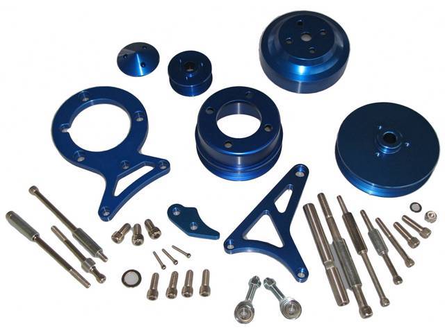Bracket And Pulley Kit, Complete, Blue, Incl Power Steering Pulley, Water Pump, Alternator And Crankshaft, Incl All Mounting Brackets And Hardware,Repro