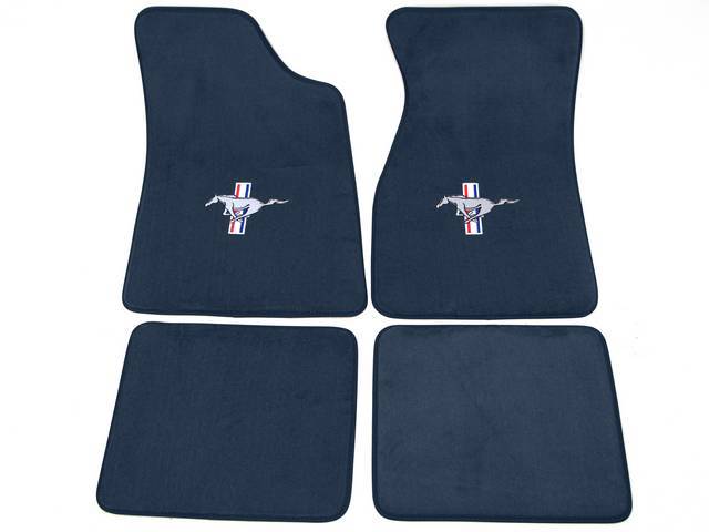 Floor Mats, Carpet, Cut Pile Nylon, Wedgewood Blue, W/ *Running Horse* Logo, Repro, Nibbed Backing For Non-Slip Design