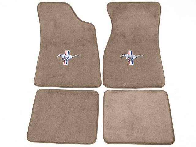 Floor Mats, Carpet, Cut Pile Nylon, Light Pewter, W/ *Running Horse* Logo, Repro, Nibbed Backing For Non-Slip Design