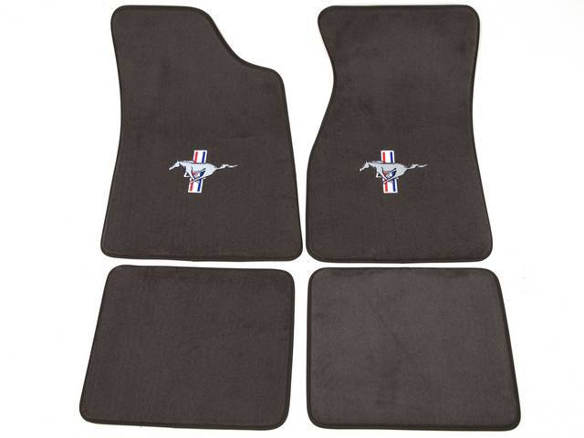 Floor Mats, Carpet, Cut Pile Nylon, Ebony, W/ *Running Horse* Logo, Repro, Nibbed Backing For Non-Slip Design