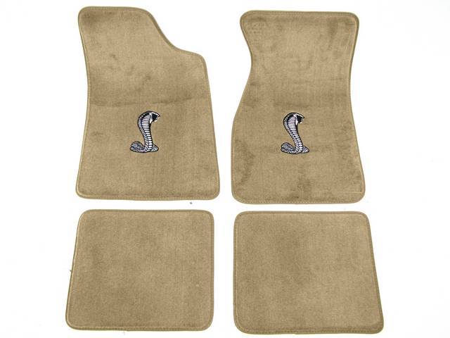 Floor Mats, Carpet, Cut Pile Nylon, Light Pewter, W/ *Cobra Snake* Logo, Repro, Nibbed Backing For Non-Slip Design