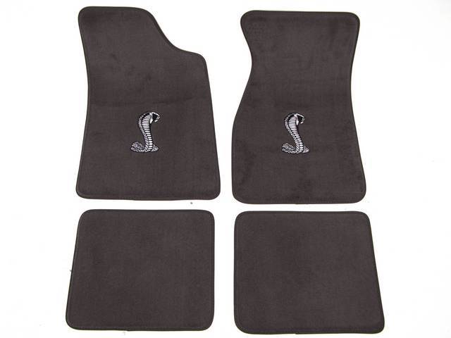 Floor Mats, Carpet, Cut Pile Nylon, Ebony, W/ *Cobra Snake* Logo, Repro, Nibbed Backing For Non-Slip Design