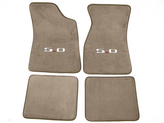 Floor Mats, Carpet, Cut Pile Nylon, Light Pewter, W/ *5.0* Logo, Repro, Nibbed Backing For Non-Slip Design