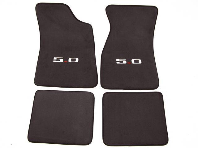 Floor Mats, Carpet, Cut Pile Nylon, Ebony, W/ *5.0* Logo, Repro, Nibbed Backing For Non-Slip Design
