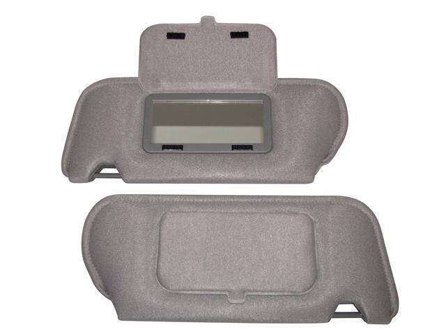 Sunvisor Set, Opal Gray, Cloth, Incl Mirrors, Non Illuminated Style, Repro