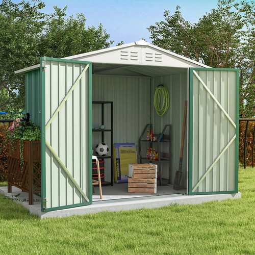 6FT x 4FT Metal Outdoor Storage Shed, Steel Utility Tool Shed Storage House with Door & Lock for Backyard, Green