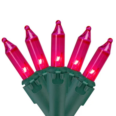 Mini Christmas Light Set – Pink – 10′ Green Wire – 50ct