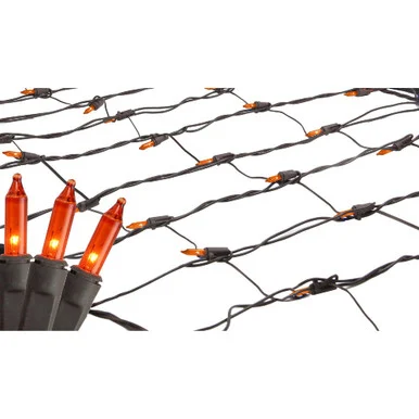 Mini Tree Trunk Wrap Christmas Net Lights – 2′ x 8′ – Brown Wire – Orange Lights