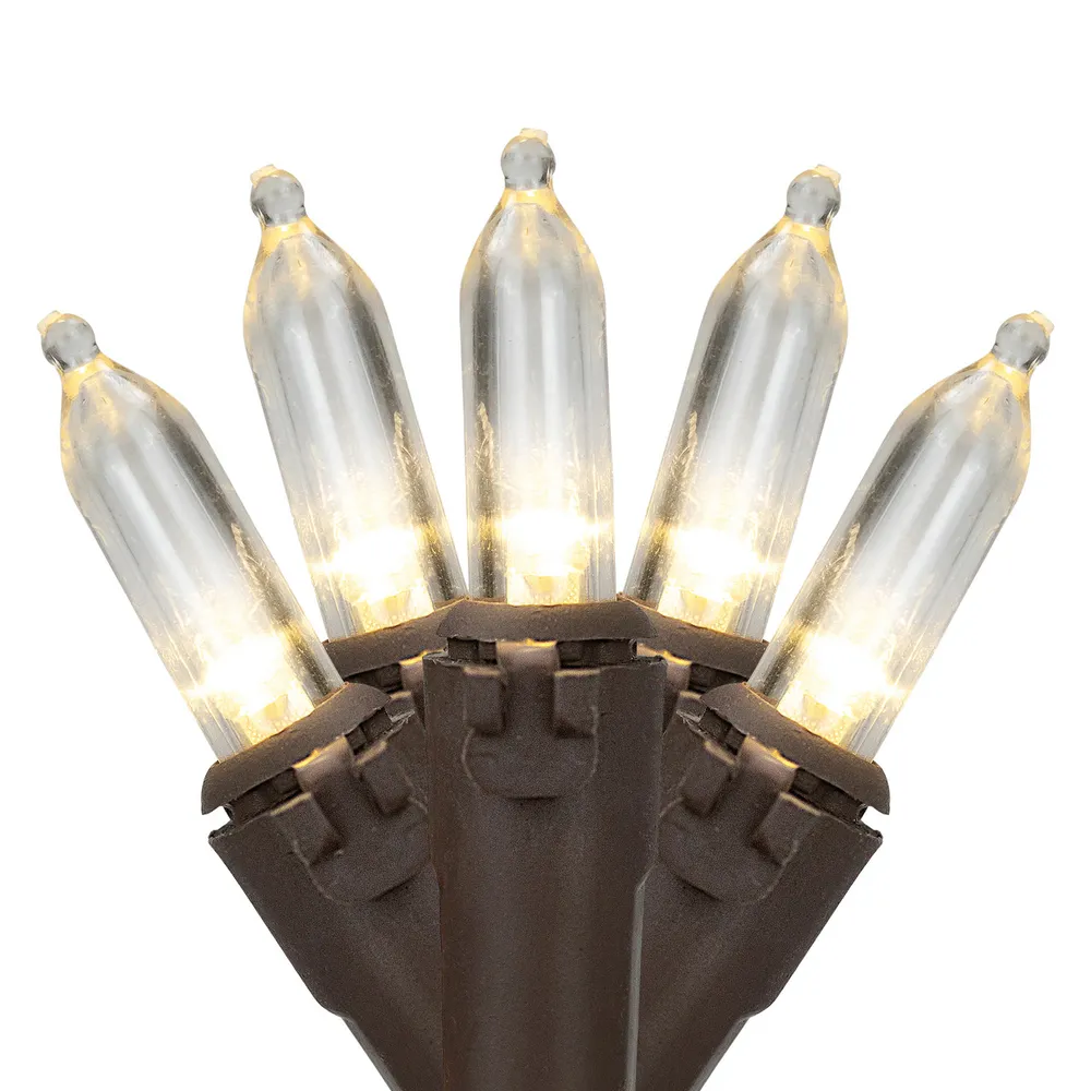 100-Count Warm White LED Mini Christmas Lights, 33 ft Brown Wire