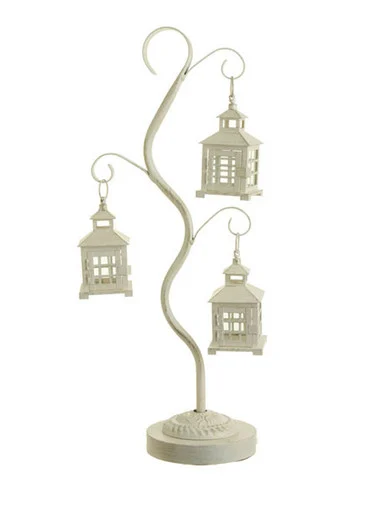 Off-White Mission Style Tea Light Candle Holder Tree with 3 Lanterns 28