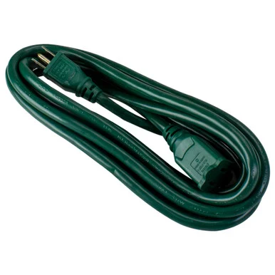 Outdoor Commercial 3-Prong Extension Power Cord with Outlet Block – 12′ – Green
