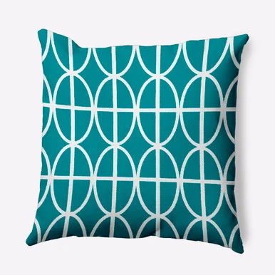 Oval Striped Outdoor Throw Pillow – 18″ – Aqua and White