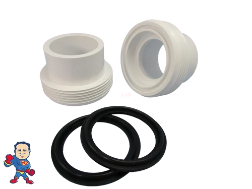 Pair of 2″ Threaded to 1.5″ Slip Heater Unions with Gaskets – Adapter Set