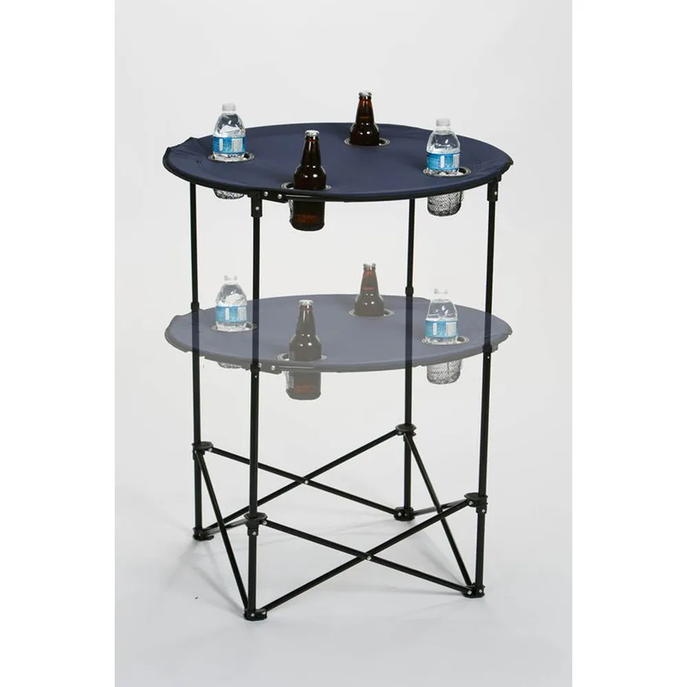 36″ Round Adjustable Collapsible Portable Navy Blue Scrimmage Tailgate Table with Beverage Pockets