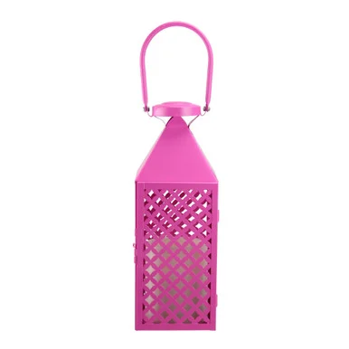 Pink Diamond Patterned Pillar Candle Lantern 13.5″