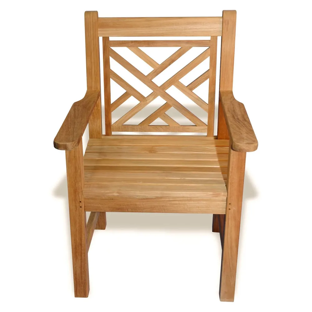 36″ Natural Teak Outdoor Chippendale Wooden Patio Chair