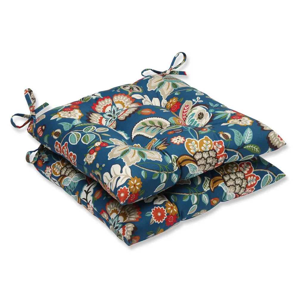 Set of 2 Blue Garden Oasis Outdoor Patio Decorative Seat Cushions