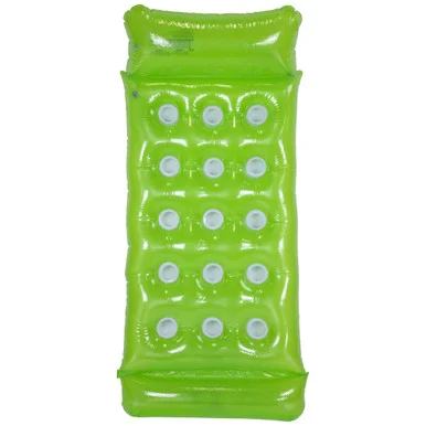 Relax in Style: 64.75″ Green Inflatable 15-Pocket Swimming Pool Lounge with Built-In Head and Foot Rests