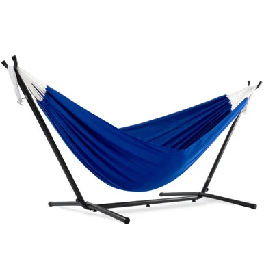 Relax in Style with a 110″ Dark Blue Brazilian Hammock and Stand Set