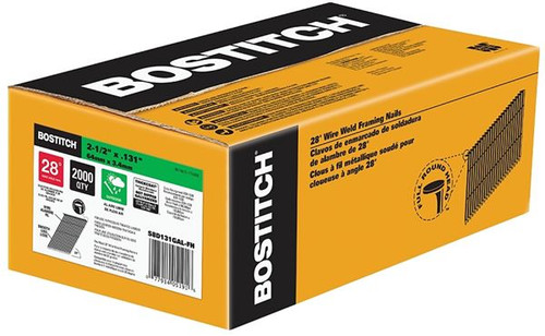 BOSTITCH Framing Nail, 2-3/8 in L, Steel, Hot-Dipped Galvanized, Full Round Head, Smooth Shank