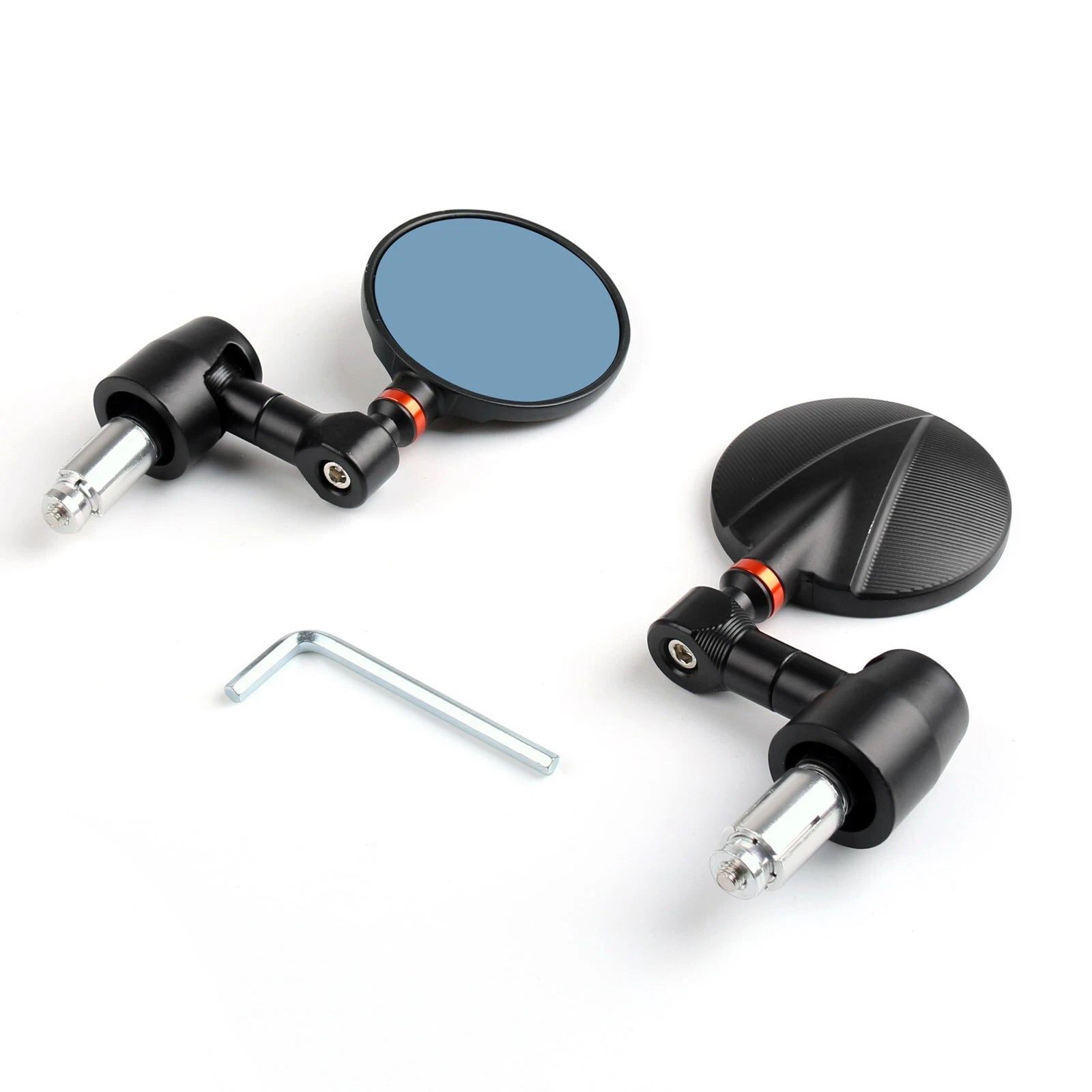 Round Bar End Mirrors for Universal Motorcycle (7/8" Handlebar) - Black T9