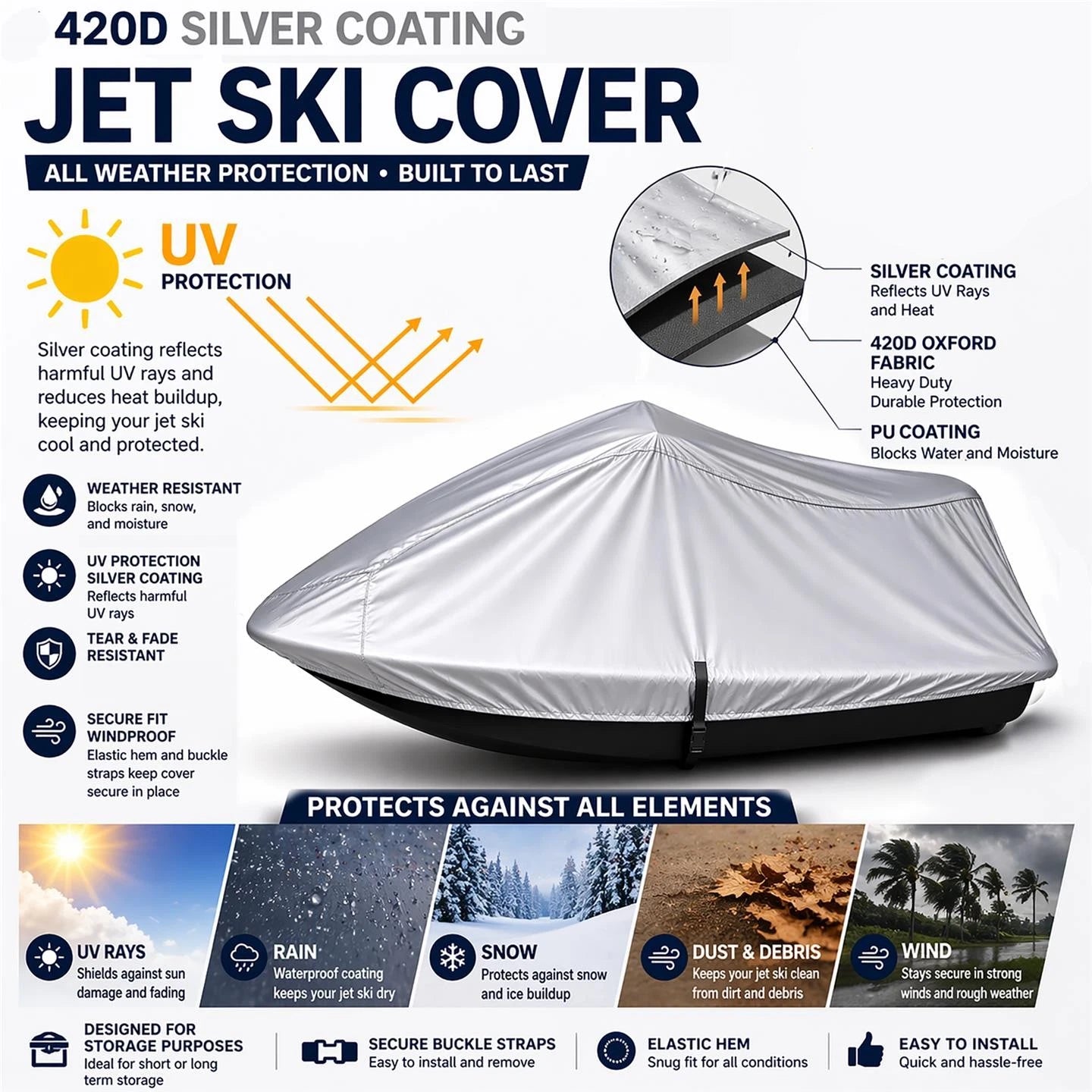 Jet Ski Cover for SeaDoo GTI SE (2017) 420 Denier PWC Storage