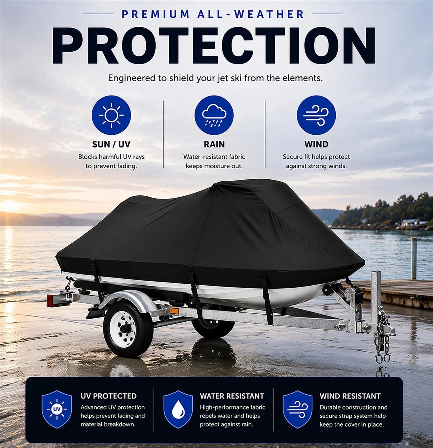 Jet Ski Cover for Sea Doo GTX 230 300 (2018–2022) PWC Black