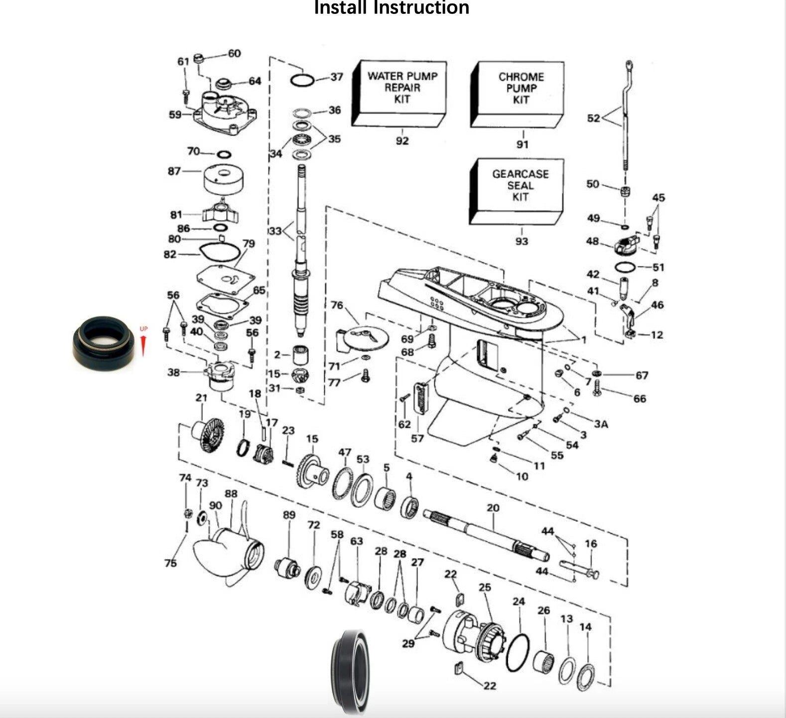 Lower Unit Gearcase Seal Kit for Johnson Evinrude 25-50 HP (1990–2023) 777551 433550