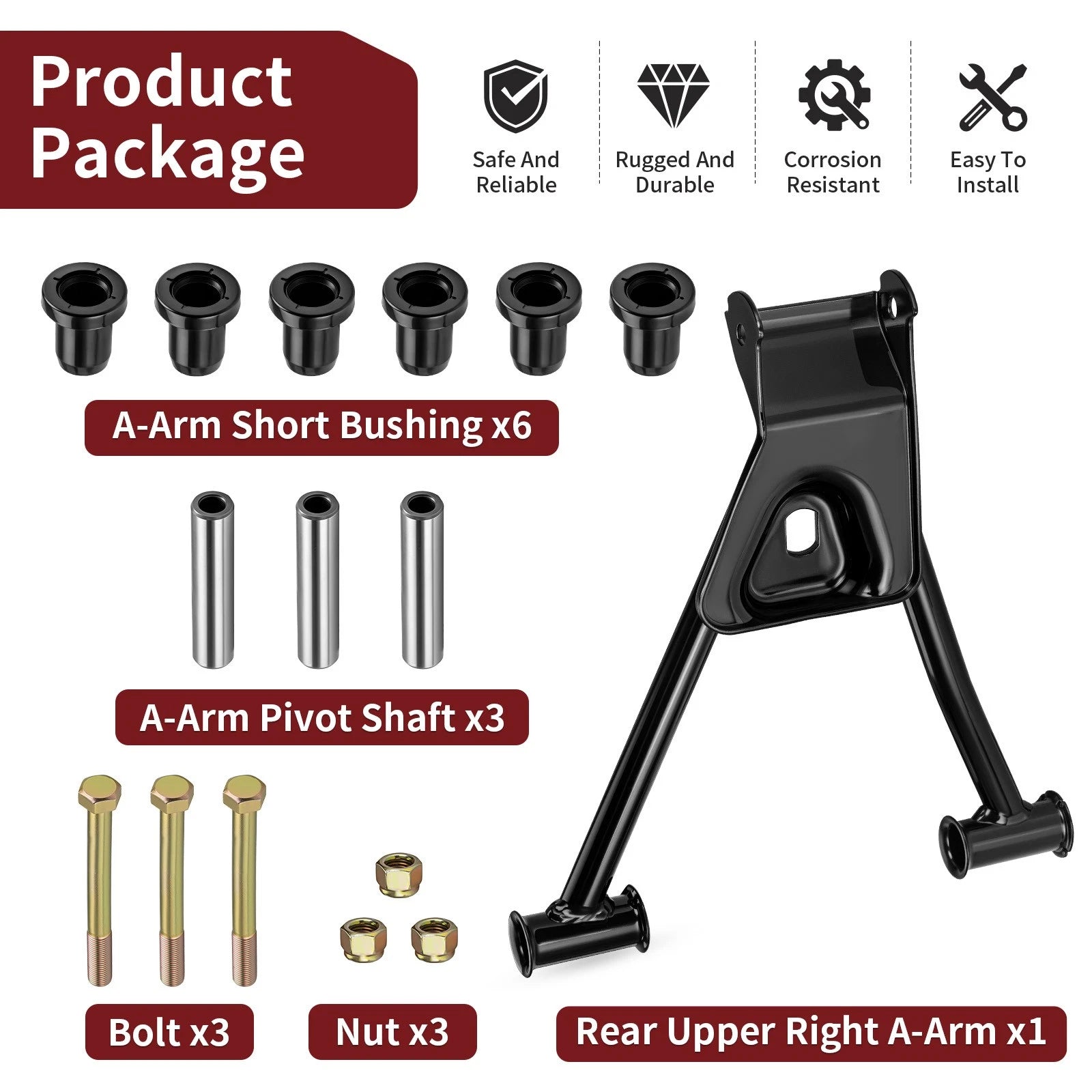 Rear Upper Right A-Arm w/ Bushing Kit for Polaris Sportsman 800 6x6 (2009–2014)
