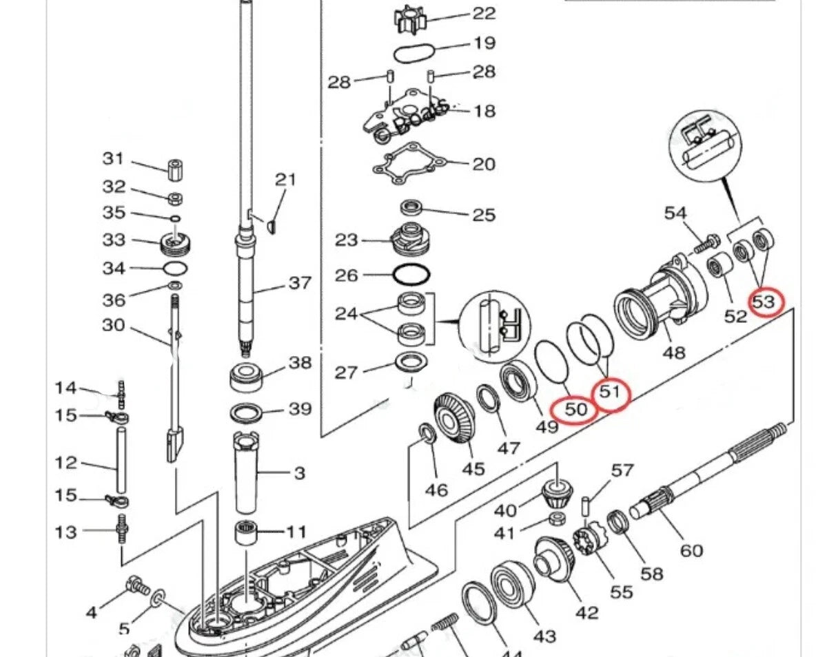 Propeller Shaft Seal Kit for Yamaha 2/4Str (93101-22M00, 91490-30022)