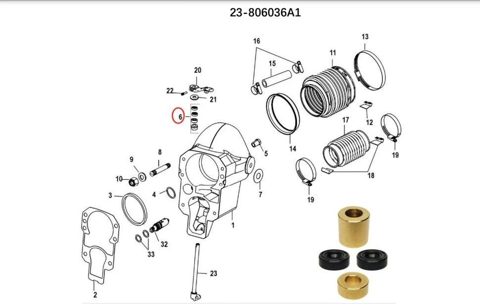 Shift Shaft Bushing for Alpha Gen II (1991–Present) 23-806036A, 18-3760, 87562, 65036