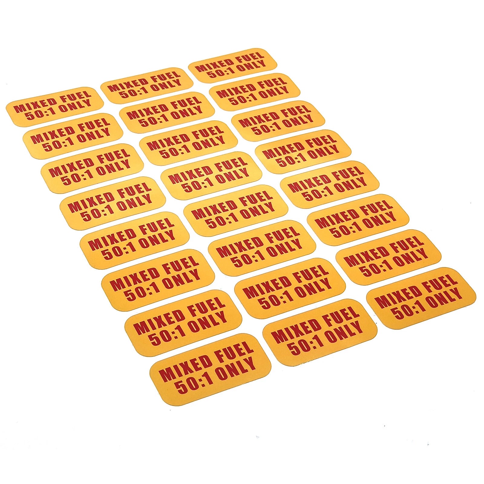24 Mixed Fuel 50:1 Stickers for Gas Oil Mix Ratio (1"x2")