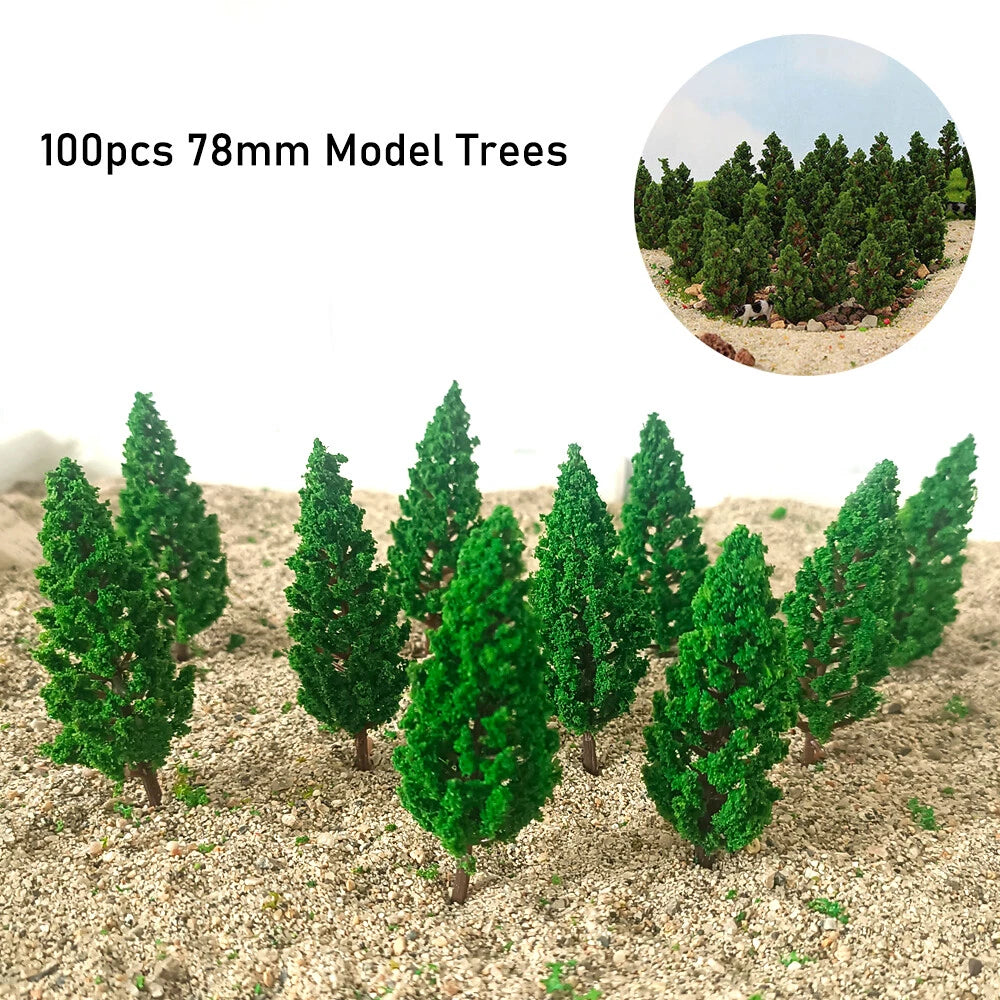 100Pcs 78MM Pine Trees for Train Railroad Landscape Decor