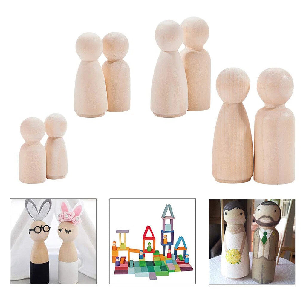 2X 75mm Wooden Peg Dolls for DIY Crafts & Cake Toppers