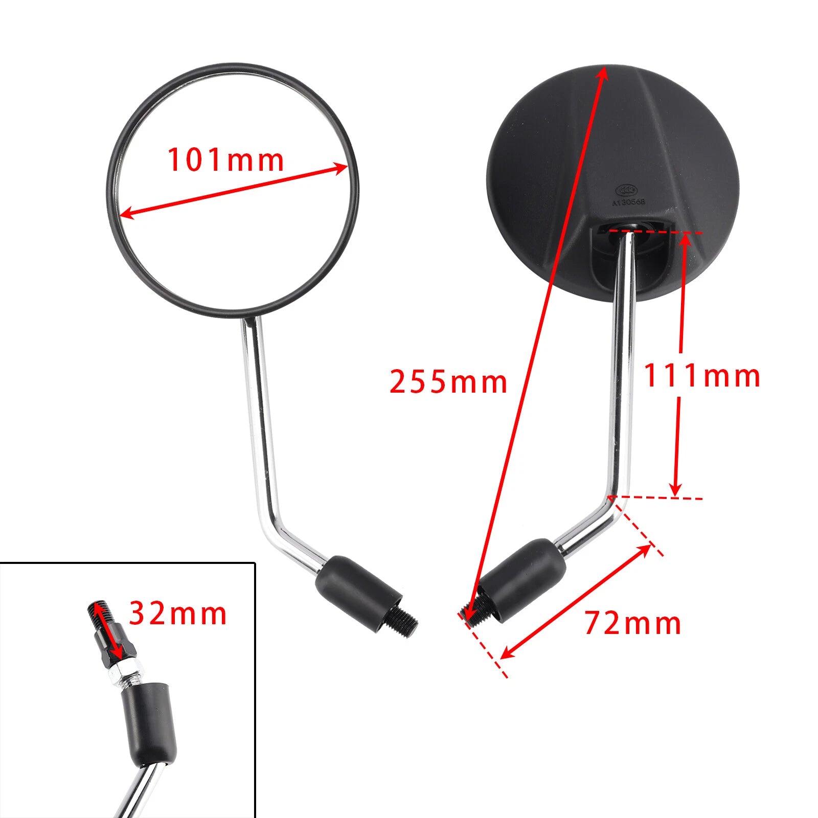 Black M10 Mirrors Set of 2 for Kawasaki KLX 110 125 C 250 S 2010–2017 KLX 230 2020–2021