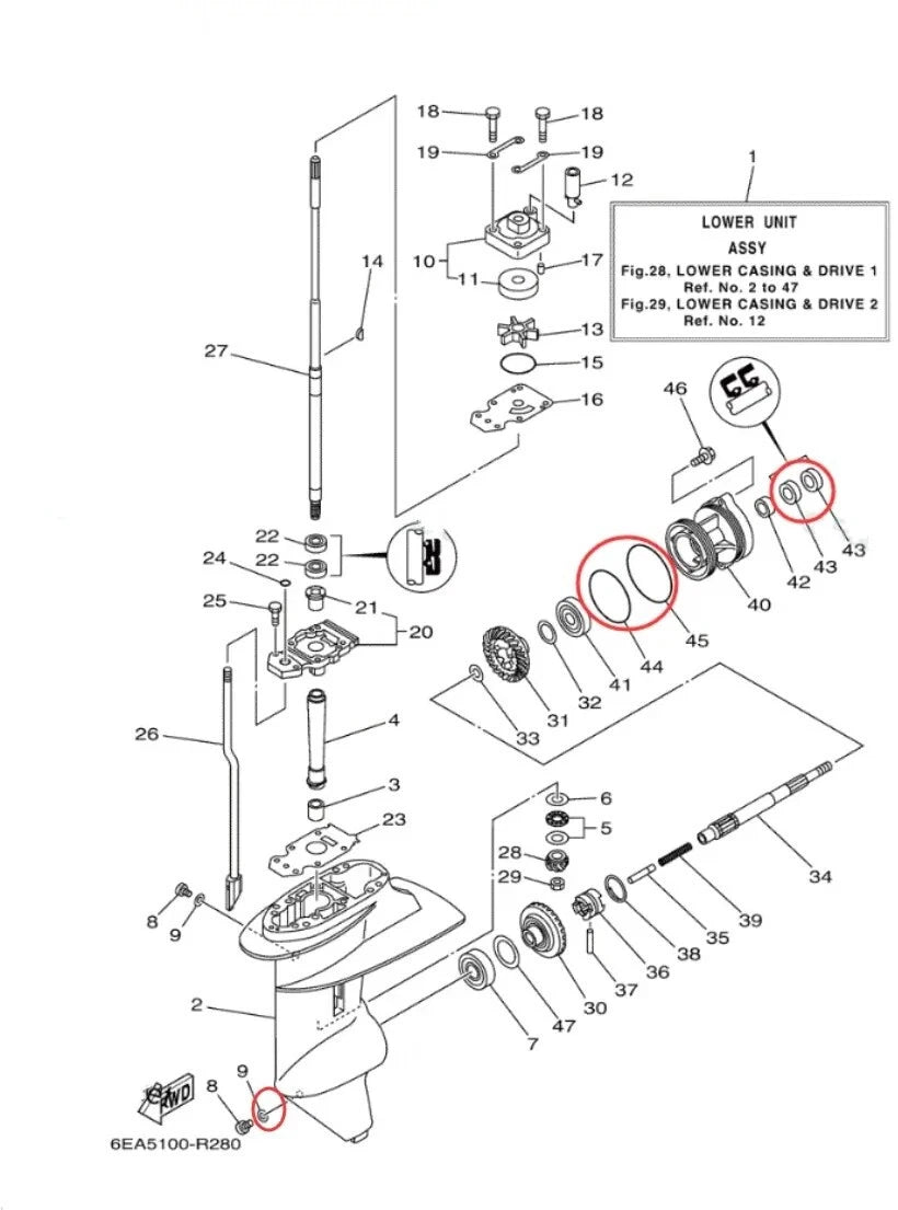 Lower Unit Gearcase Seal Kit for Yamaha Outboard (93101-17054, 93210-74316)