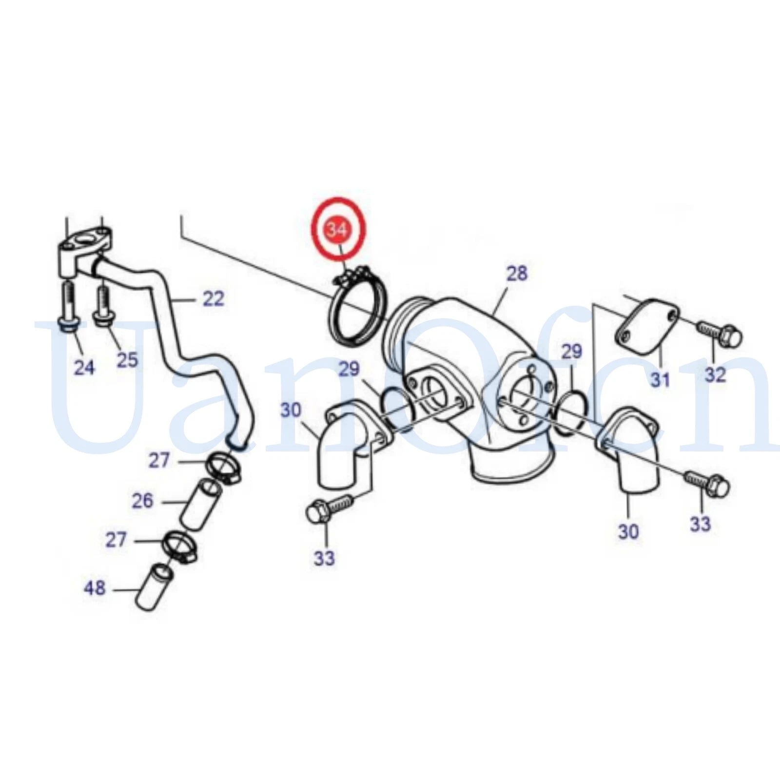 Exhaust Clamp for Yanmar 6LY 6LY2 6LY3 6LYA 6CX (Marine Diesel Engine) 119574-13300