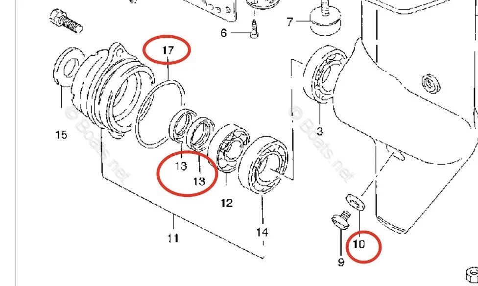 Lower Unit Gearcase Seal Kit for Suzuki 5/6/8HP Outboard (09282-14002, 09289-14002)