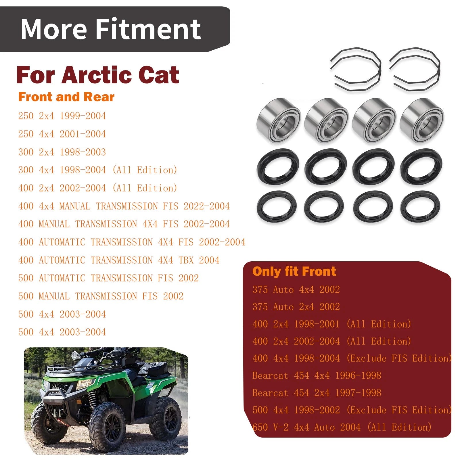 Front Wheel Bearing Seals Kit 0402-275 for Arctic Cat ATV 375 400 500 650 (2000–2023)