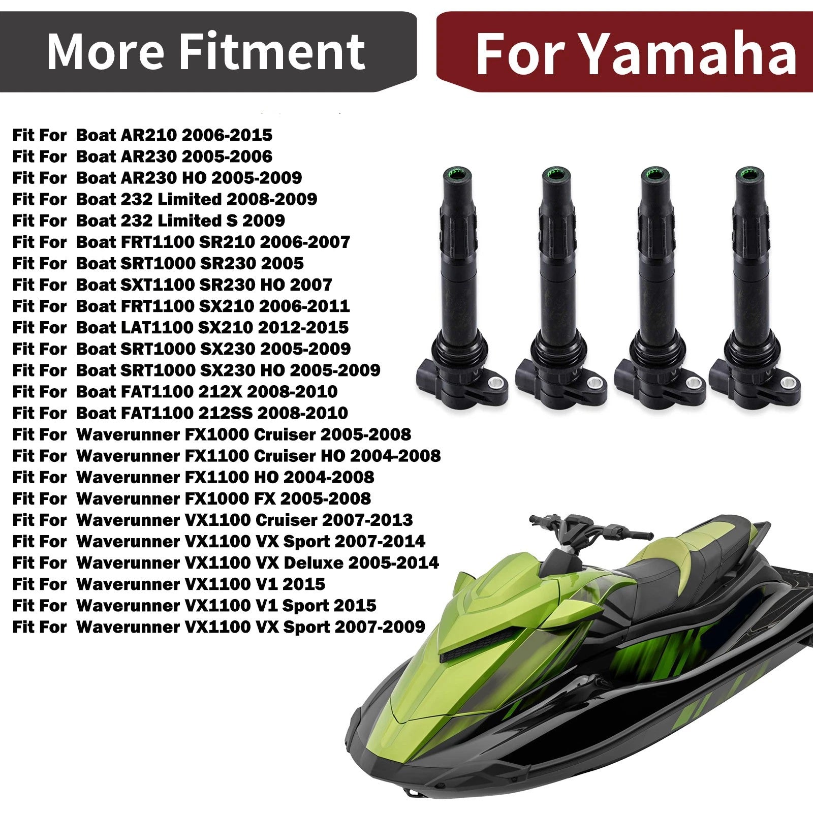 Ignition Coils Set of 4 for Yamaha Waverunner FX1000 VX1100 AR210 AR230 232