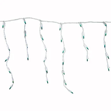 Set of 100 Green Everglow Icicle Christmas Lights, 6.6′ White Wire